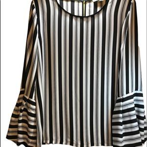 Stripped Bell Sleeve Black and White Blouse Oversized Loft Sz S